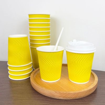 Lid 물결형 벽과 4 온스 120 밀리람베르트 8 온스 250 밀리람베르트 일회용 종이컵 노랑색 커피컵